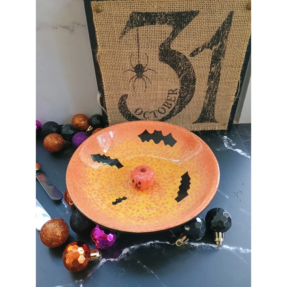 New Halloween Bowl With 2 Spreaders Black Orange Pumpkin Target